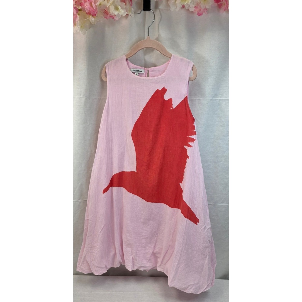 Dukemala Girls Pink Cotton Bird Graphic Bubble Hem Dress Size‎ 6Y